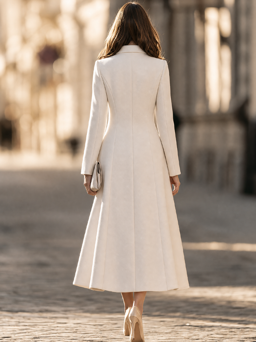 Erna | Women's Notched Lapel Fit-and-Flare Maxi Coat