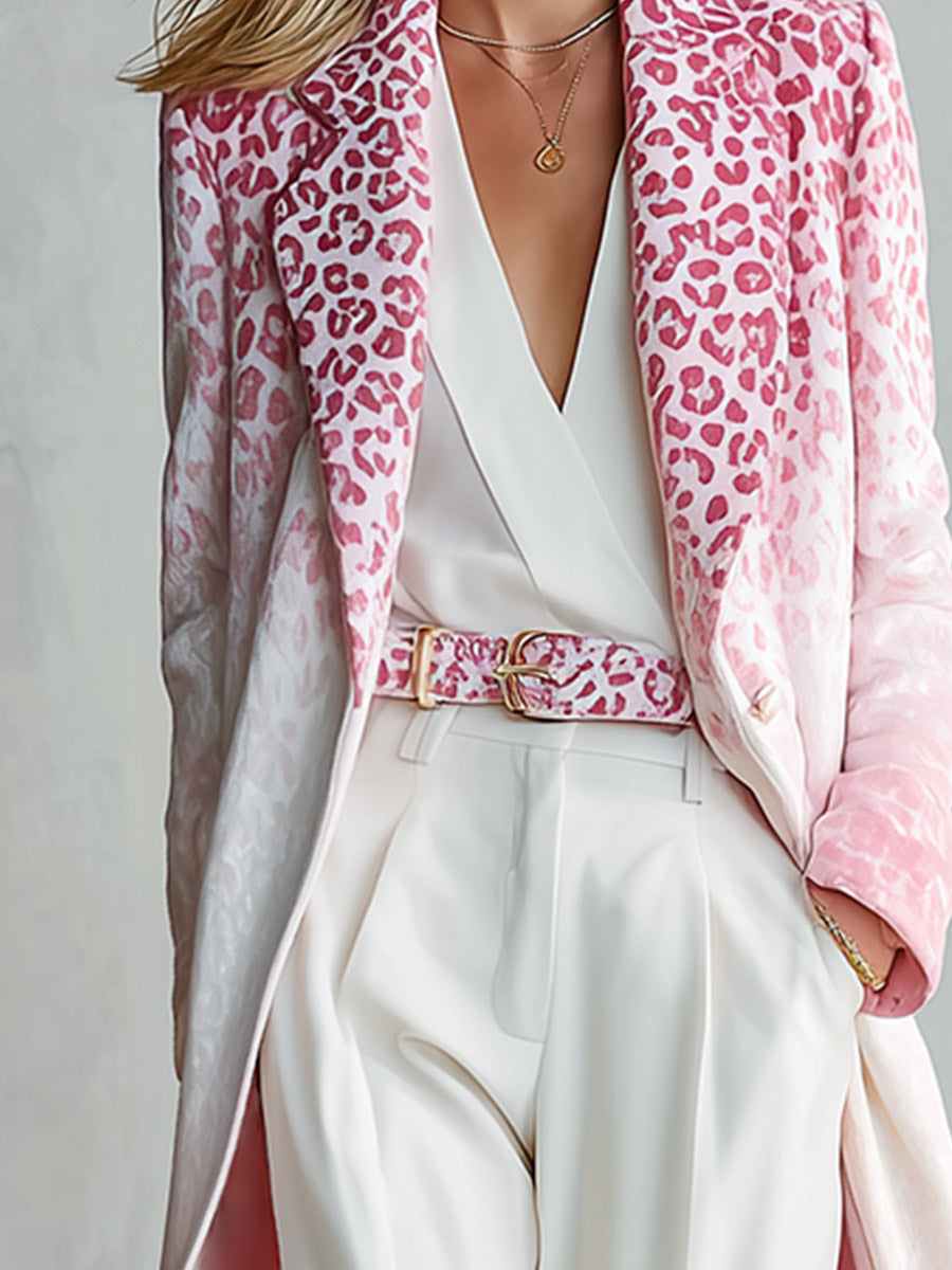 Lucille | Women's Ombré Leopard Print Velvet Trench Coat