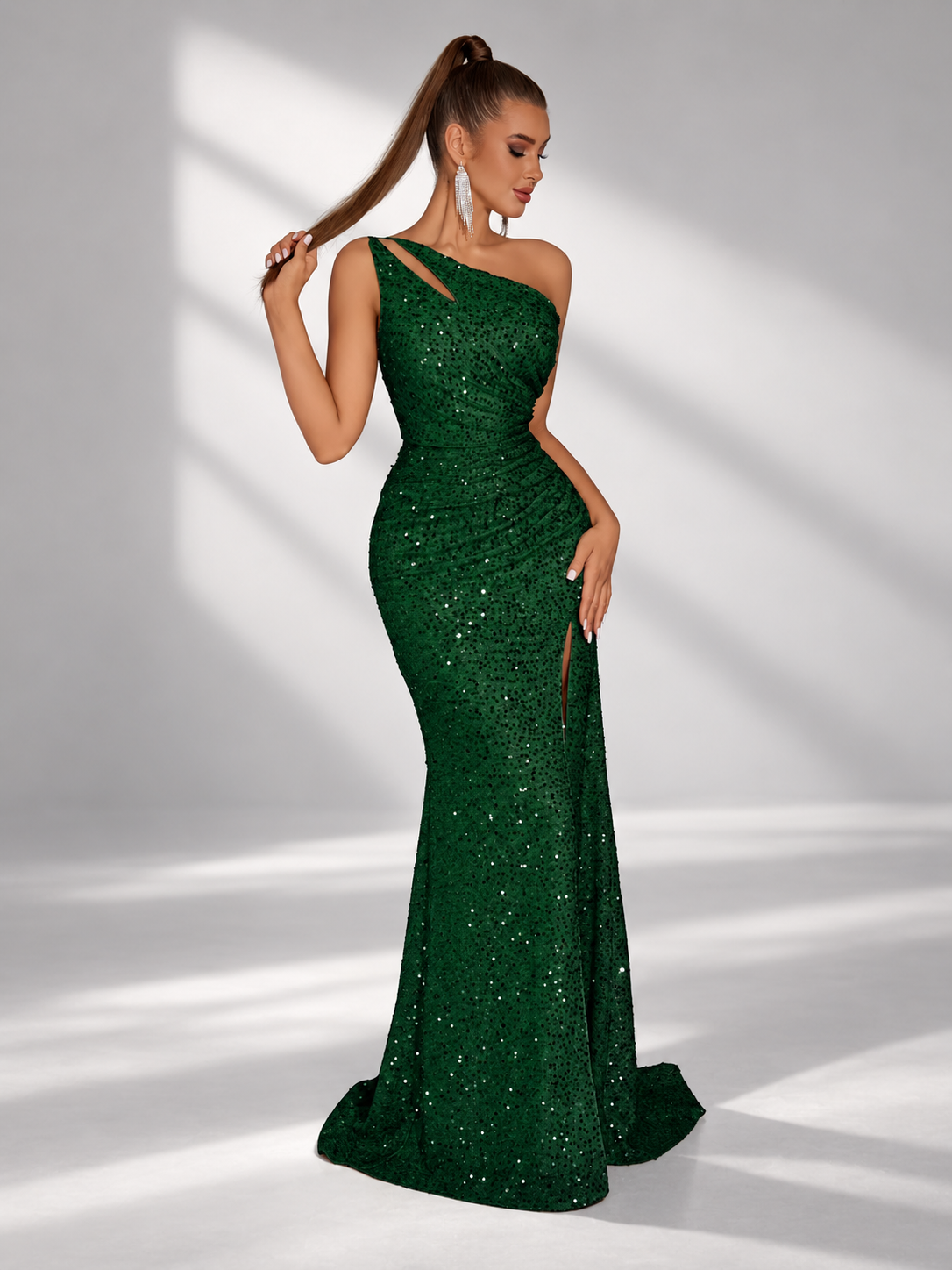 Rosemary-Nella | Women's One-Shoulder Sequin Mermaid Maxi Dress