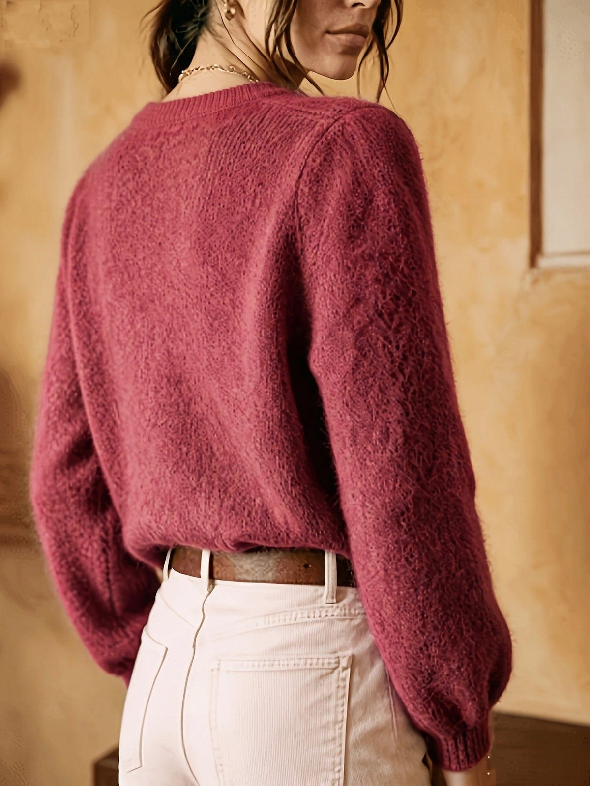 Irene-Priscilla | Women's Openwork Round-Neck Cardigan