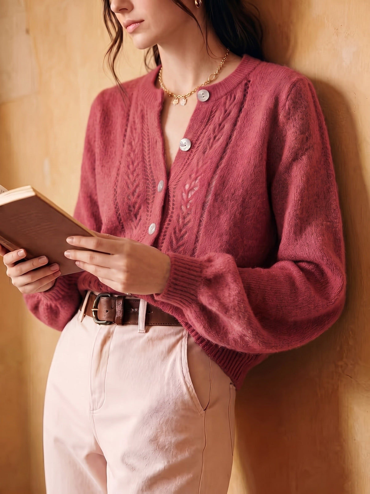 Irene-Priscilla | Women's Openwork Round-Neck Cardigan