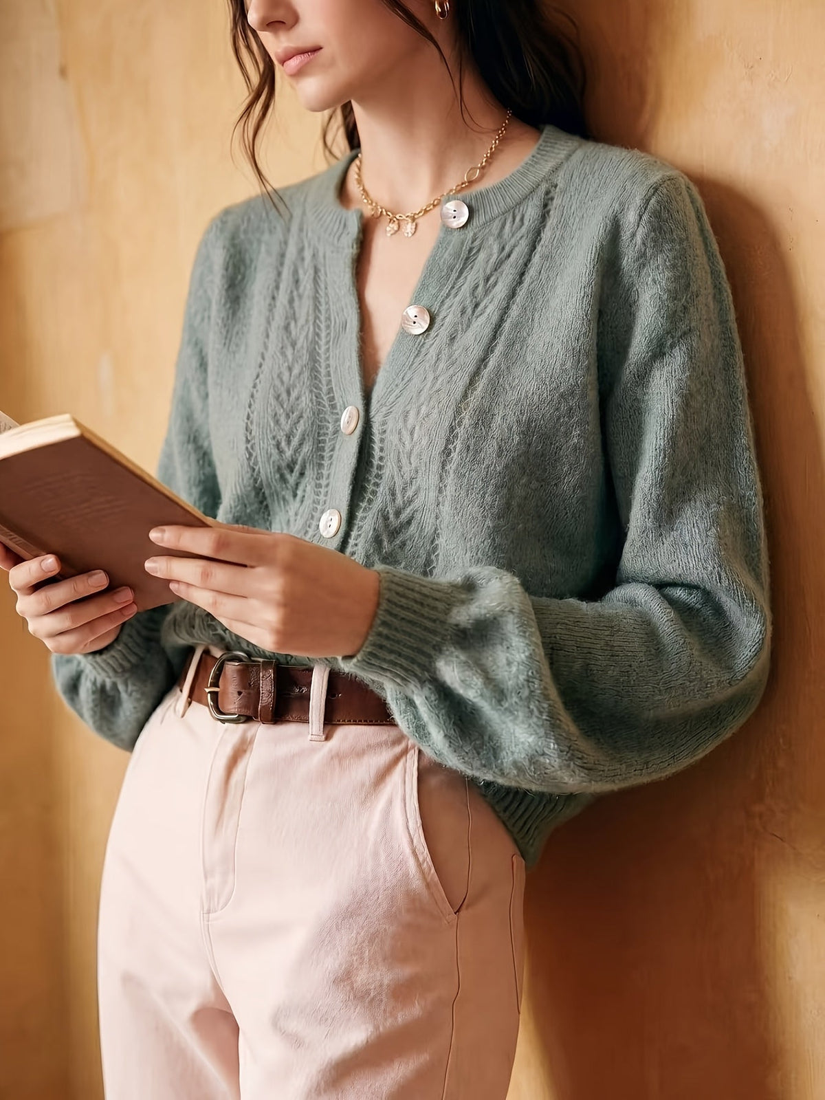 Irene-Priscilla | Women's Openwork Round-Neck Cardigan