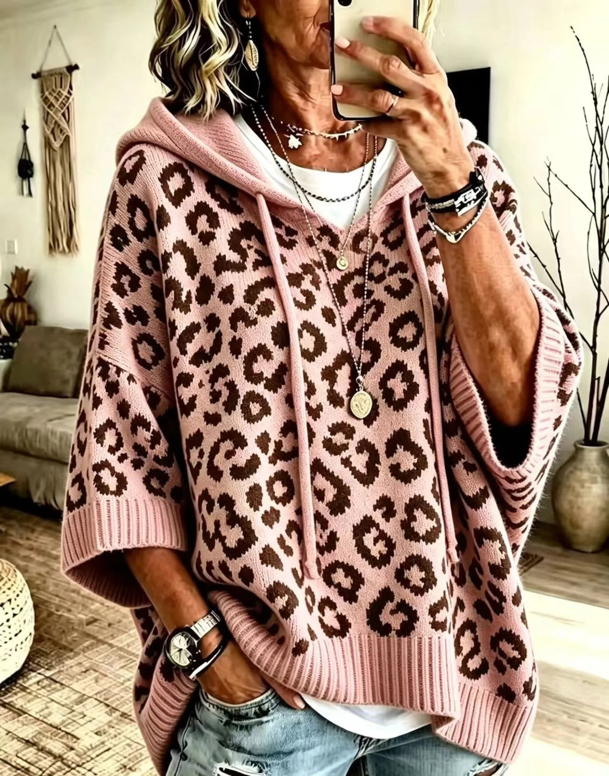 Thelma | Women's Oversized Animal Print Hoodie Sweater