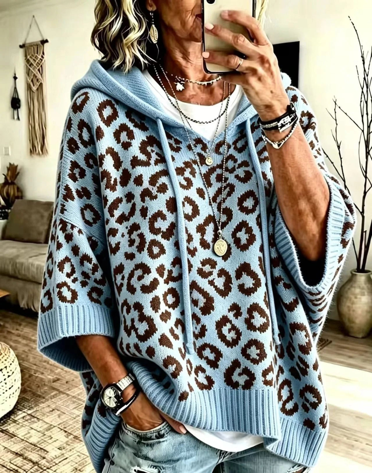 Thelma | Women's Oversized Animal Print Hoodie Sweater