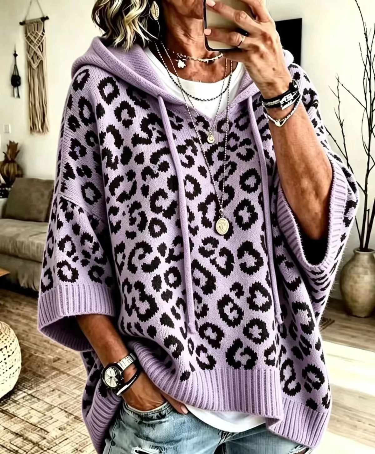 Thelma | Women's Oversized Animal Print Hoodie Sweater