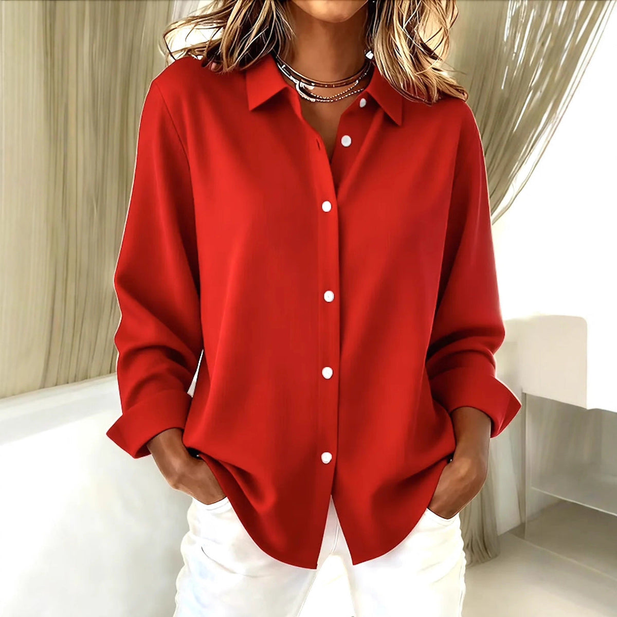 Estelle-Nella | Women's Oversized Collared Blouse