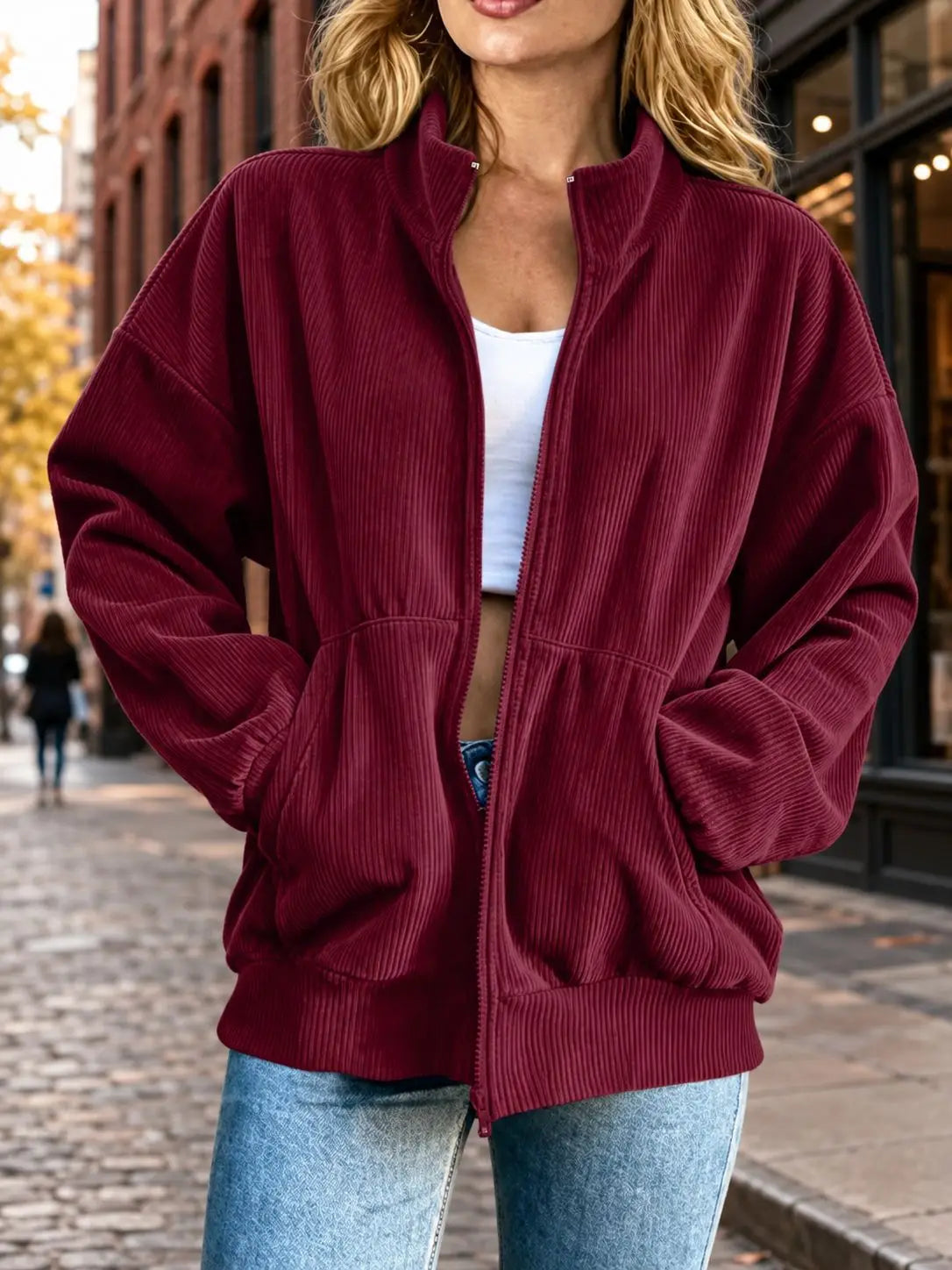 Rhea-Lucille | Women's Oversized Corduroy Zip Jacket
