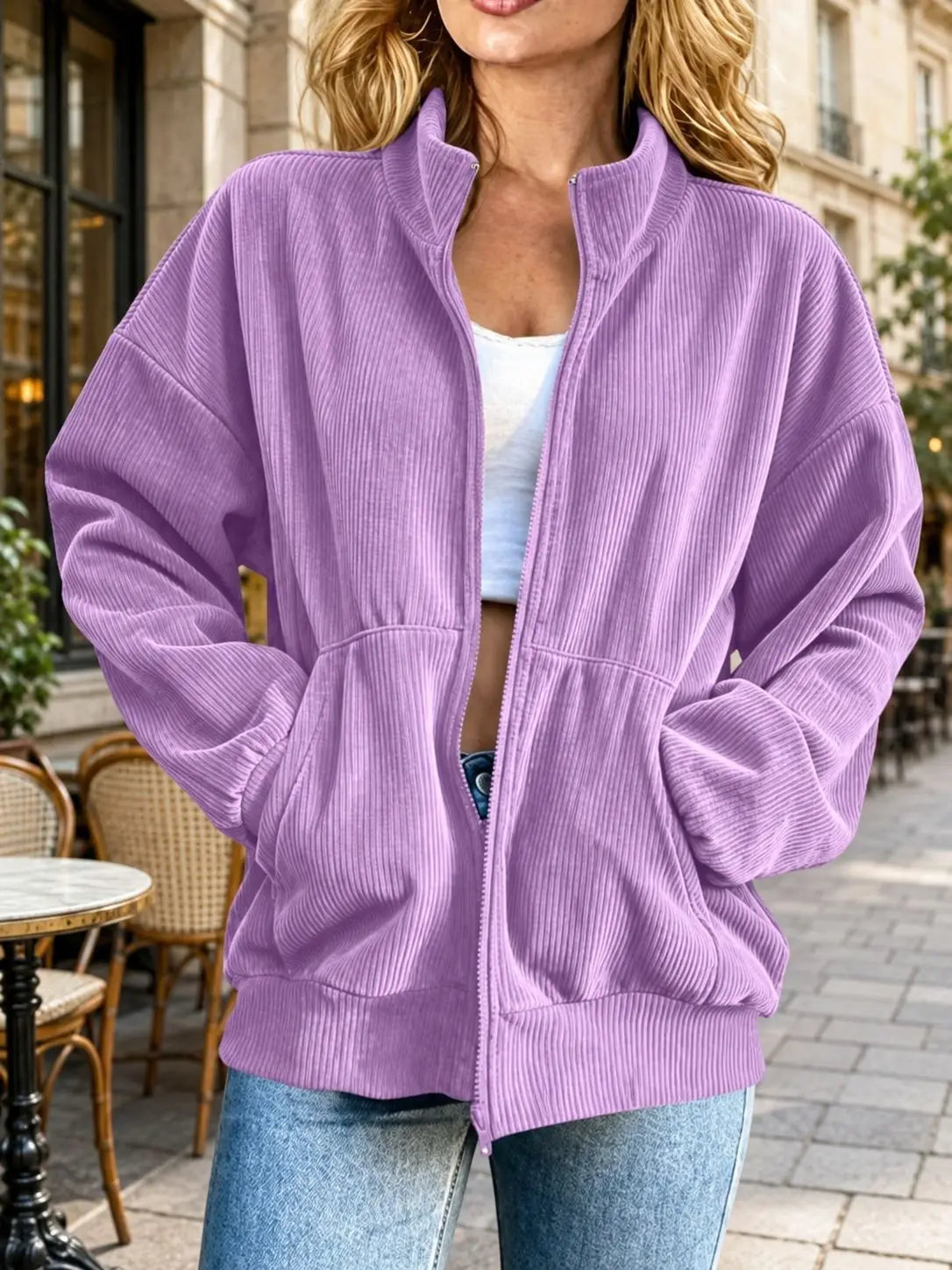 Rhea-Lucille | Women's Oversized Corduroy Zip Jacket