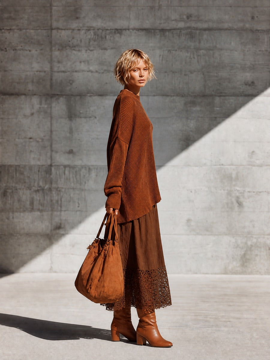 Irene-Penelope | Women's Oversized Knit Lace-Hem Skirt Set