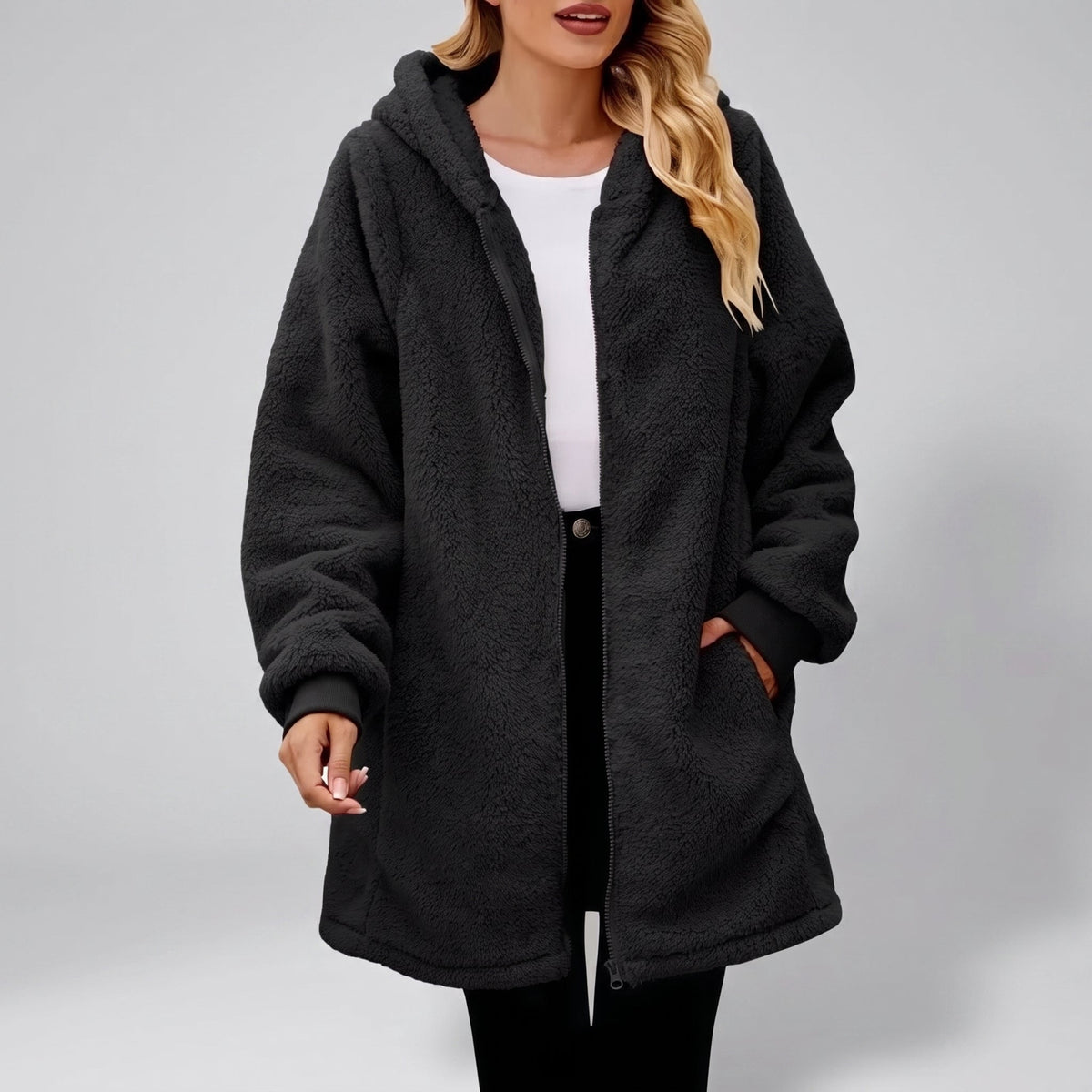 Phyllis | Women's Oversized Longline Fleece Zip Hoodie