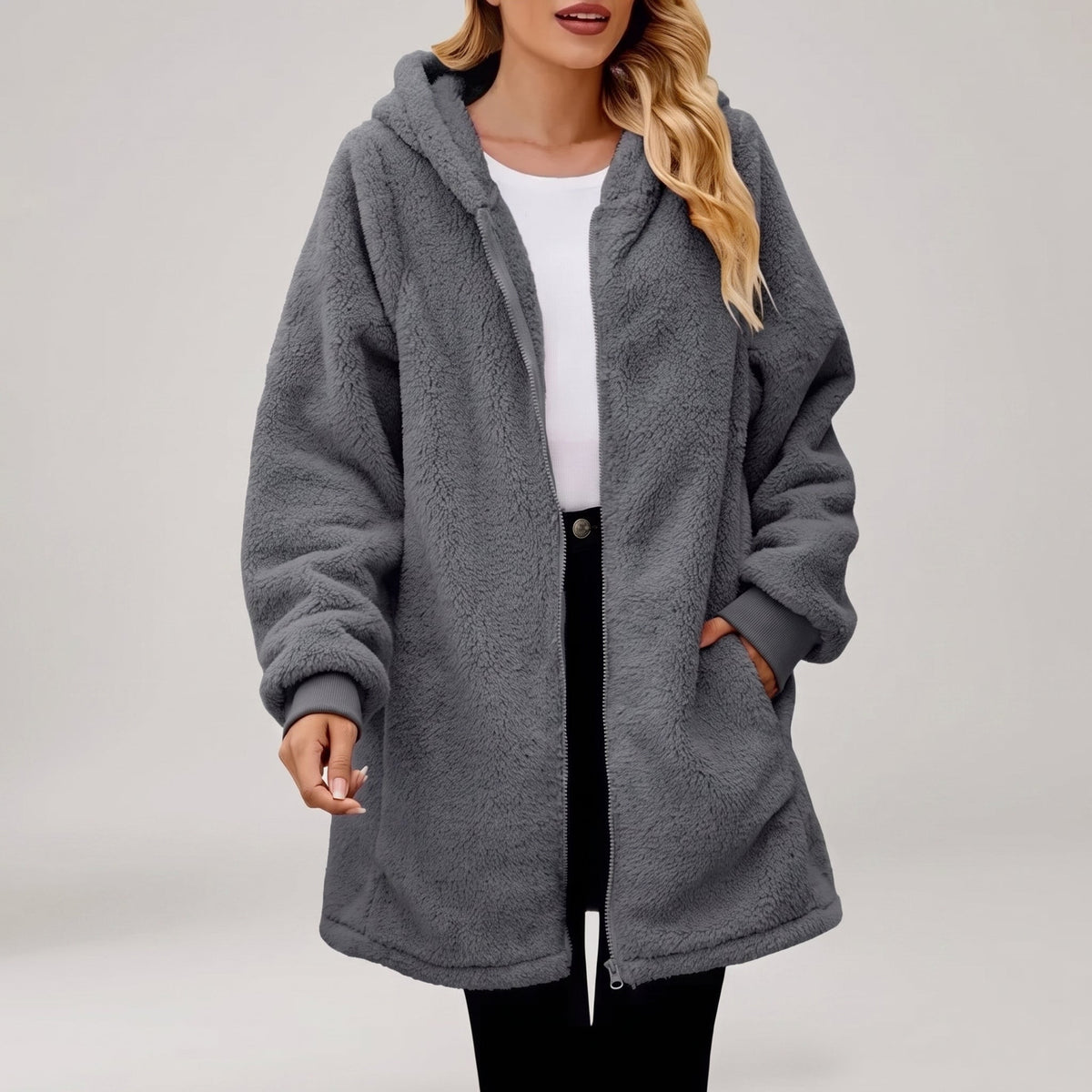 Phyllis | Women's Oversized Longline Fleece Zip Hoodie