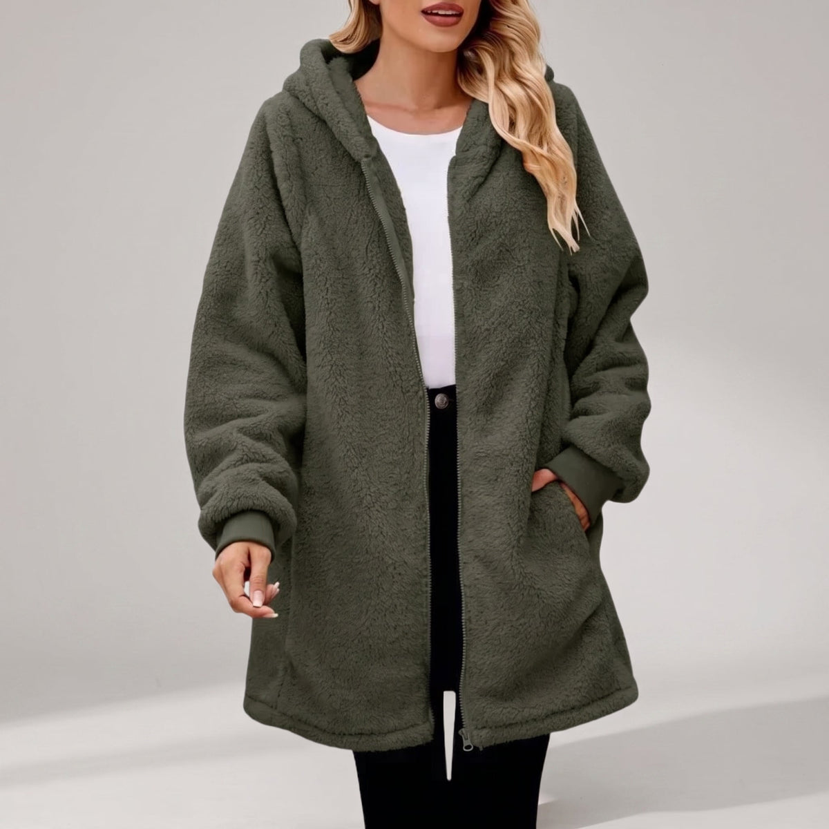 Phyllis | Women's Oversized Longline Fleece Zip Hoodie