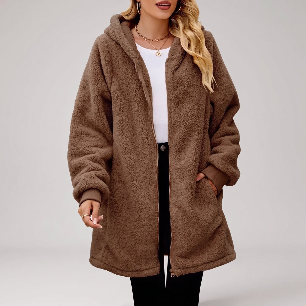 Phyllis | Women's Oversized Longline Fleece Zip Hoodie
