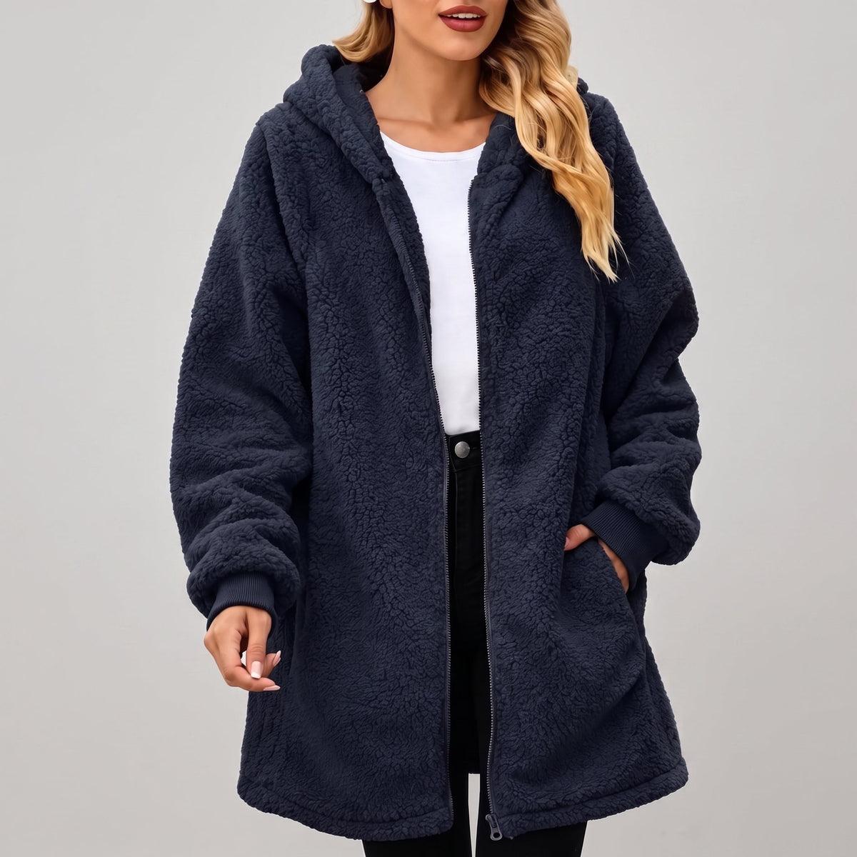 Phyllis | Women's Oversized Longline Fleece Zip Hoodie
