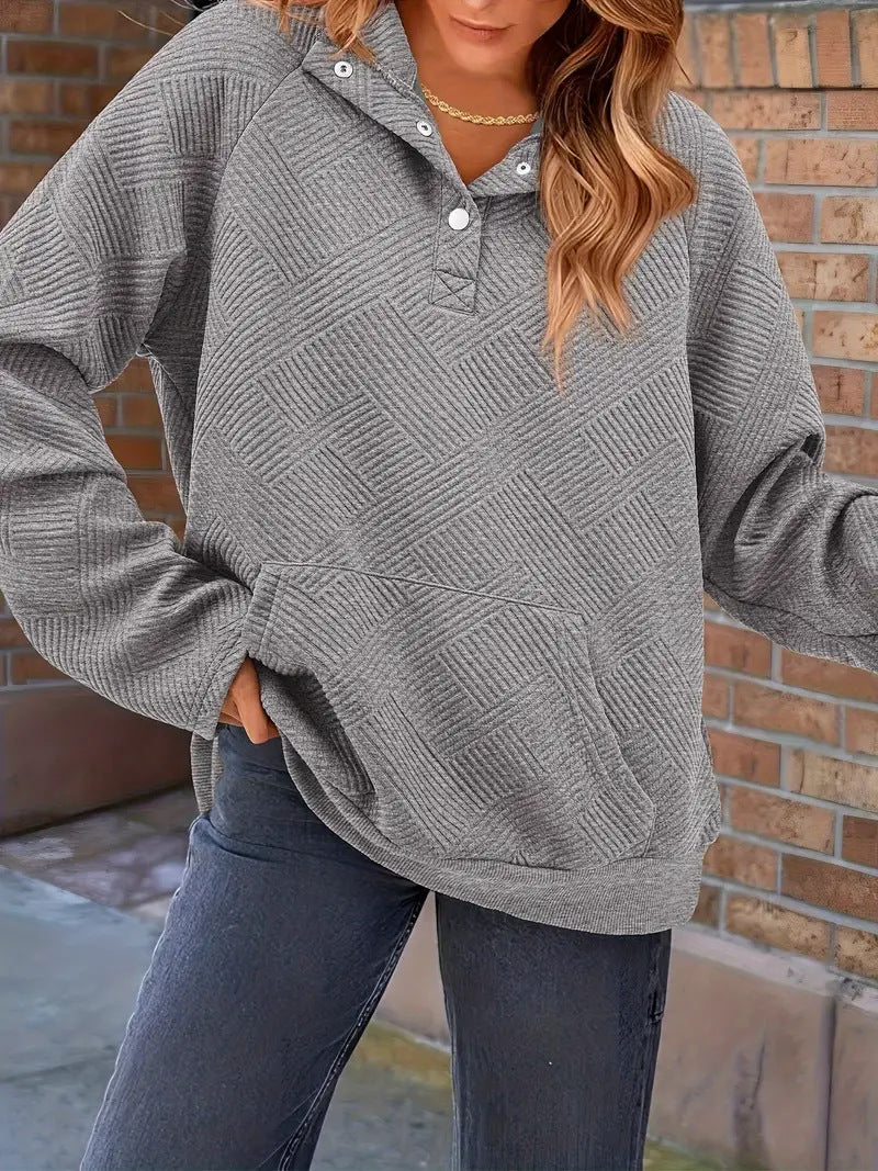 Esther-Patricia | Women's Oversized Textured Hoodie with Henley Placket