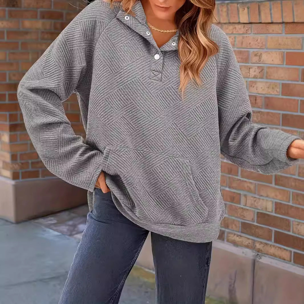 Esther-Patricia | Women's Oversized Textured Hoodie with Henley Placket