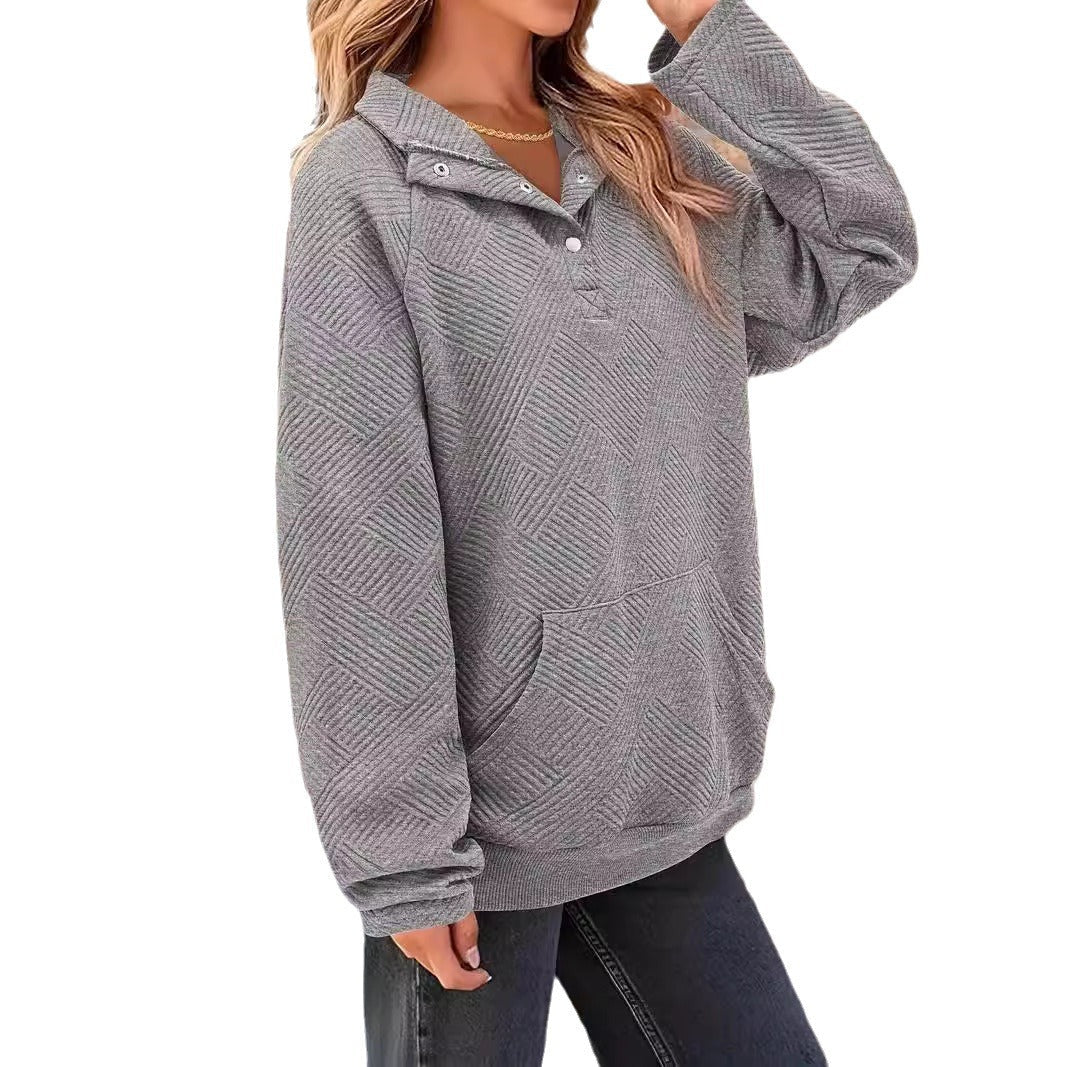 Esther-Patricia | Women's Oversized Textured Hoodie with Henley Placket