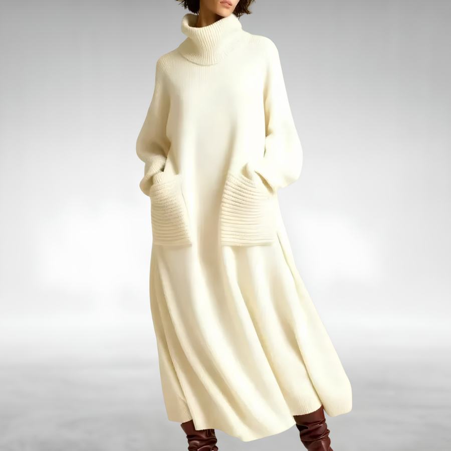 Judith-Celeste | Women's Oversized Turtleneck Sweater Maxi Dress