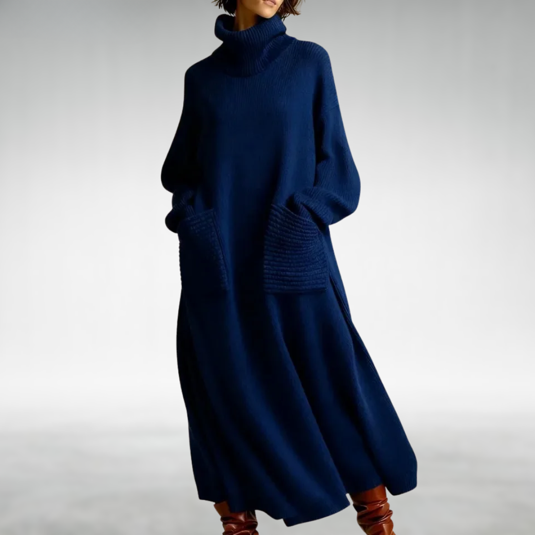 Judith-Celeste | Women's Oversized Turtleneck Sweater Maxi Dress