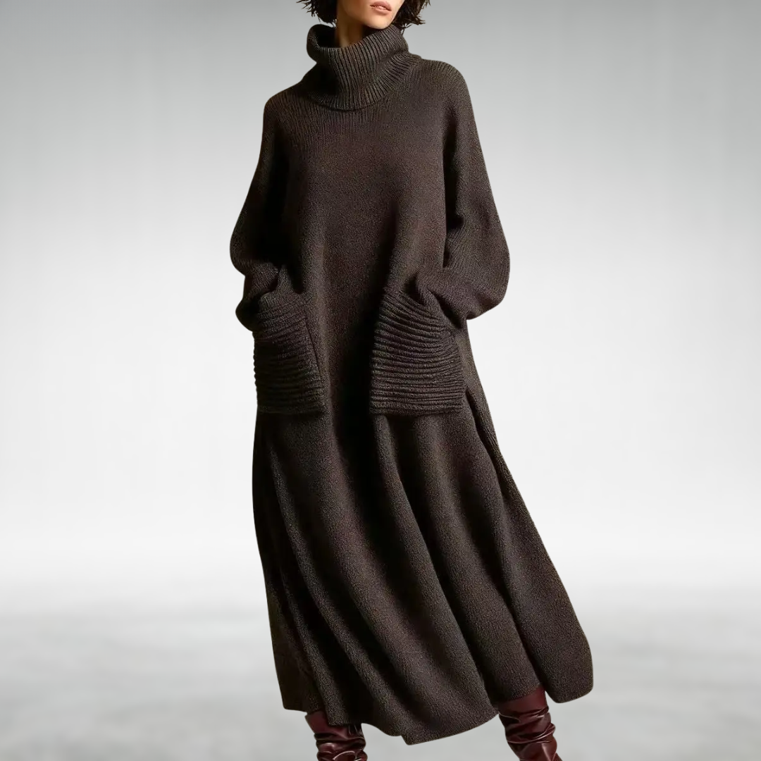 Judith-Celeste | Women's Oversized Turtleneck Sweater Maxi Dress
