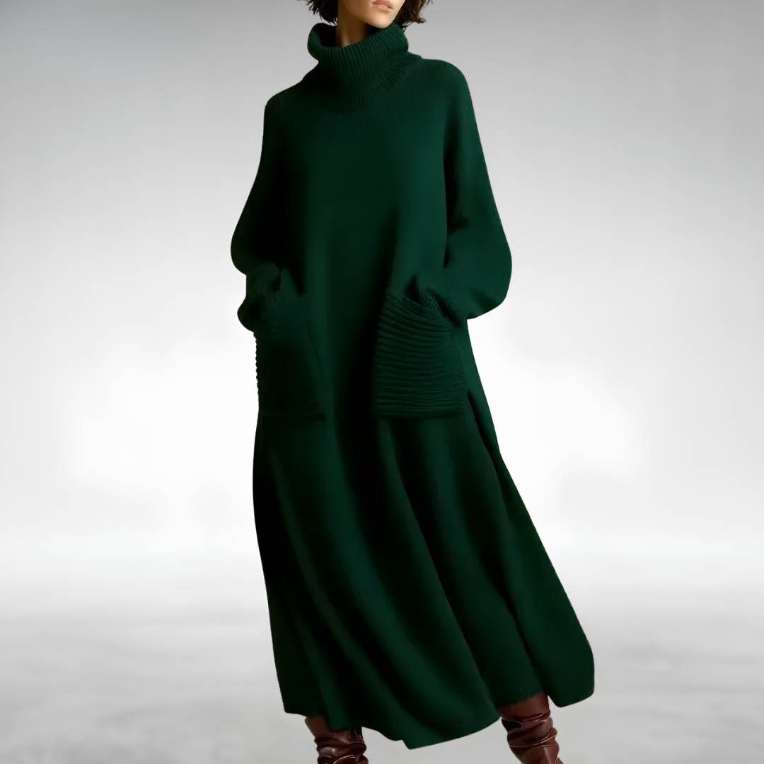 Judith-Celeste | Women's Oversized Turtleneck Sweater Maxi Dress