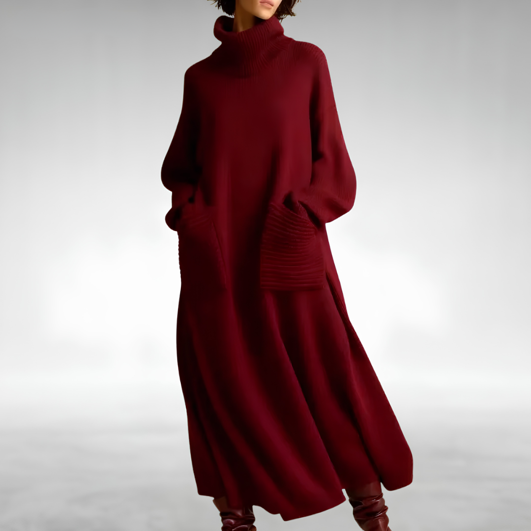 Judith-Celeste | Women's Oversized Turtleneck Sweater Maxi Dress