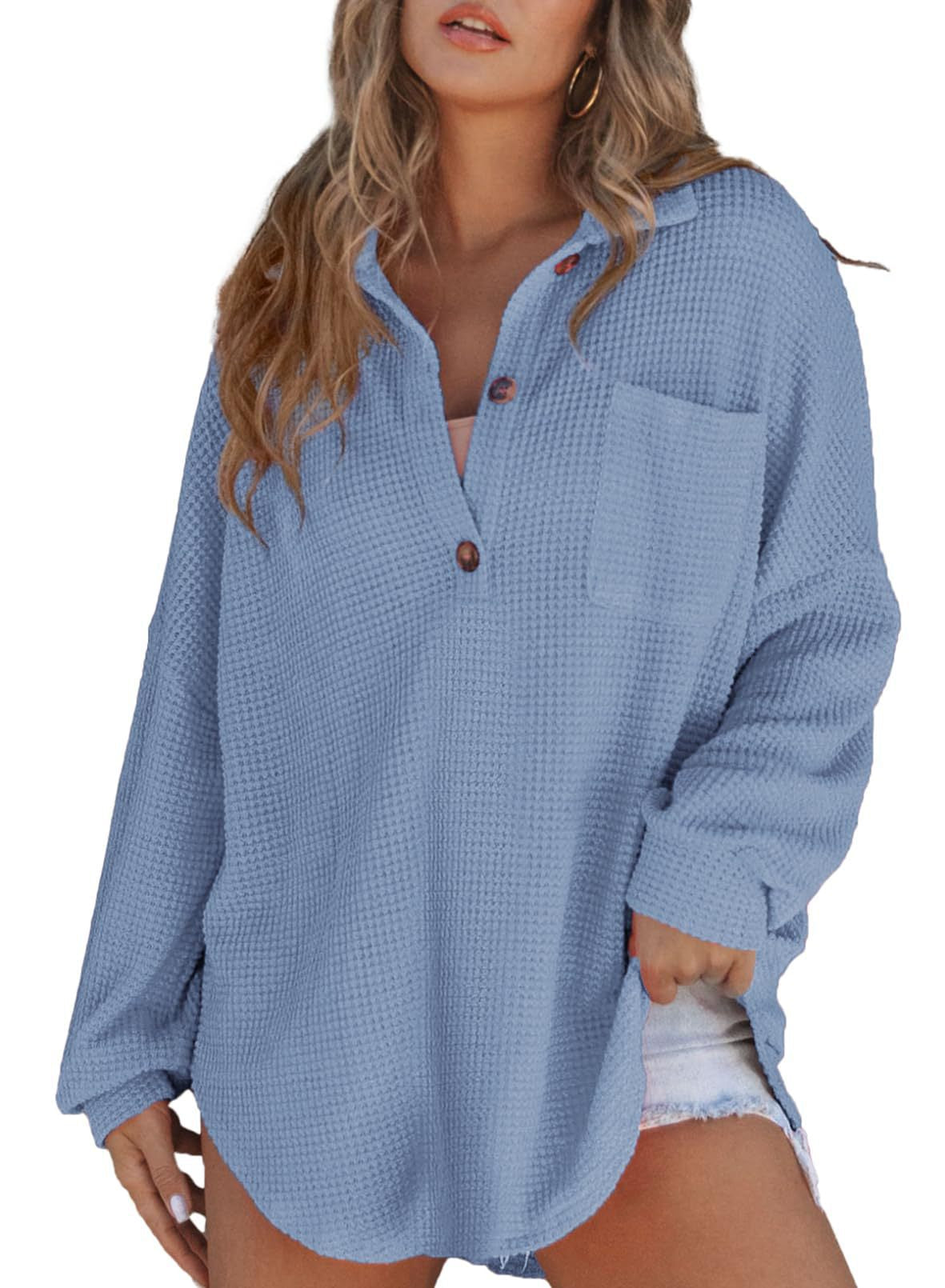Paloma-Ursula | Women's Oversized Waffle Knit Shirt Tunic