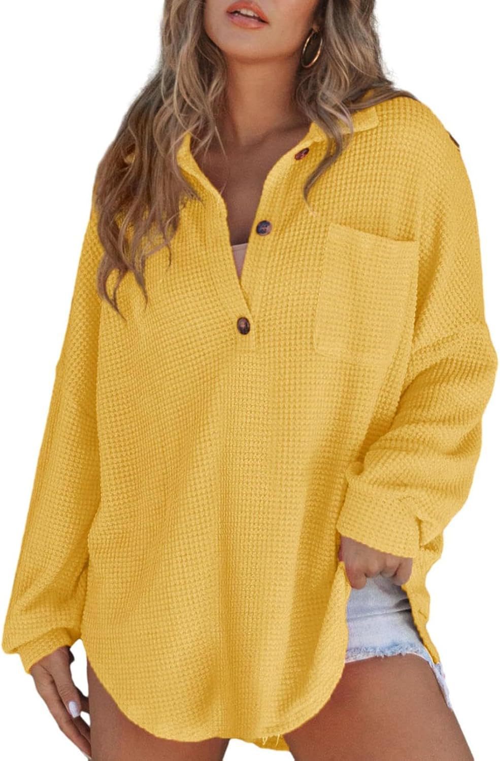 Paloma-Ursula | Women's Oversized Waffle Knit Shirt Tunic