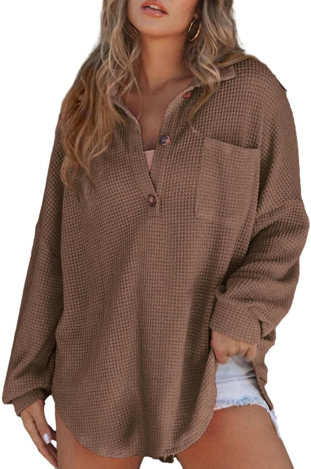 Paloma-Ursula | Women's Oversized Waffle Knit Shirt Tunic