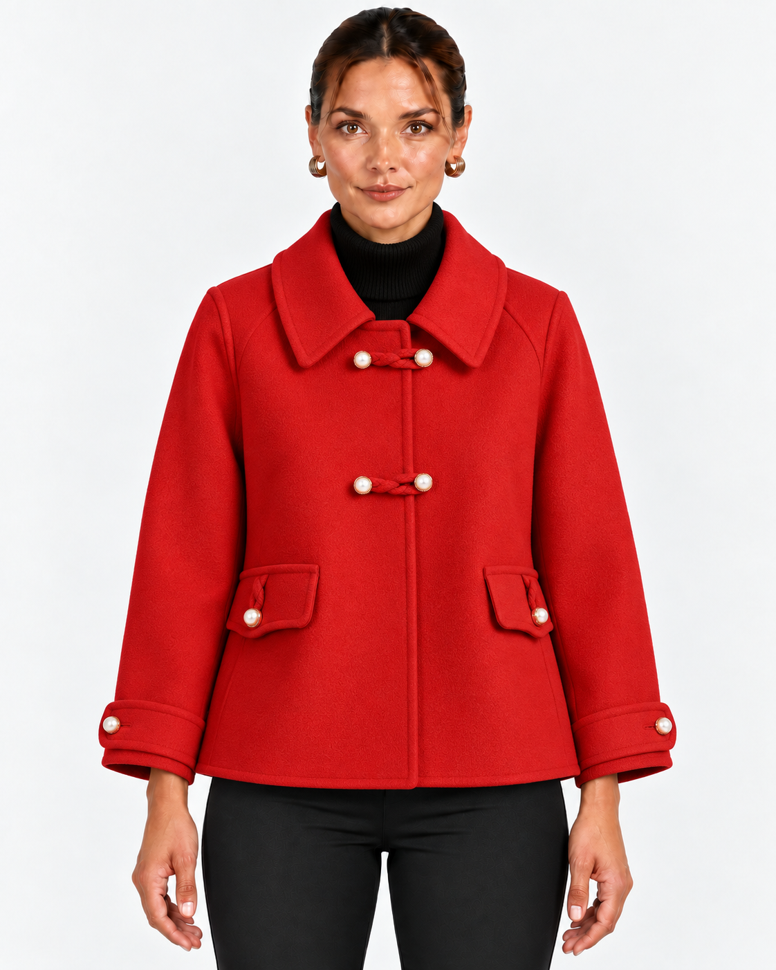 Beatrix-Ivy | Women's Pearl-Button Wool Blend Peacoat