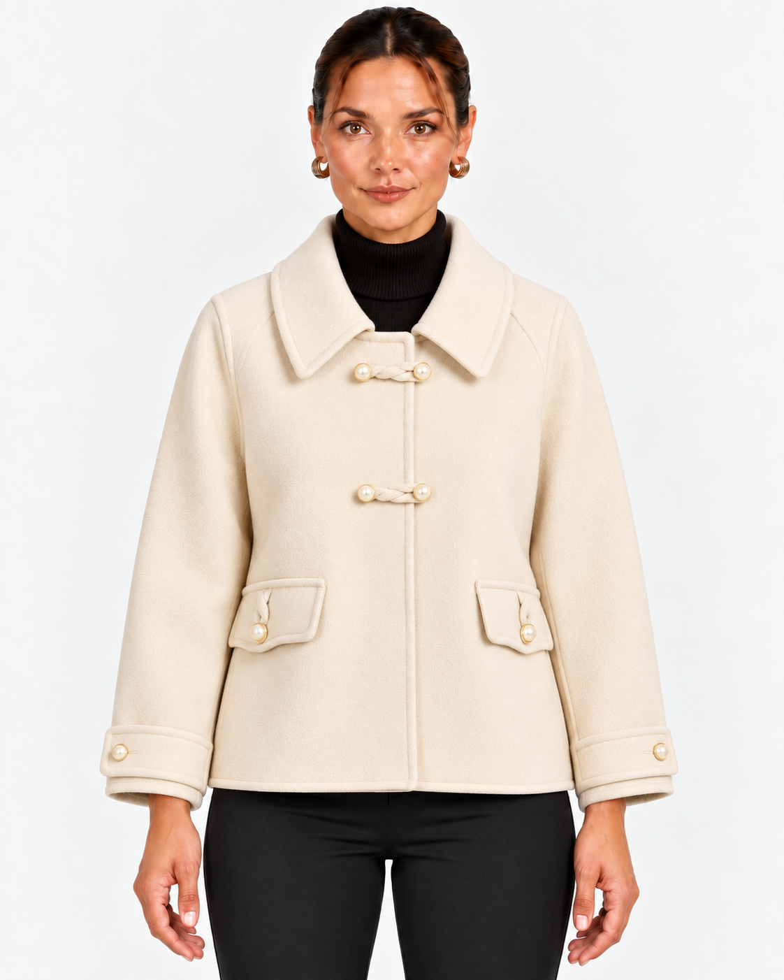 Beatrix-Ivy | Women's Pearl-Button Wool Blend Peacoat
