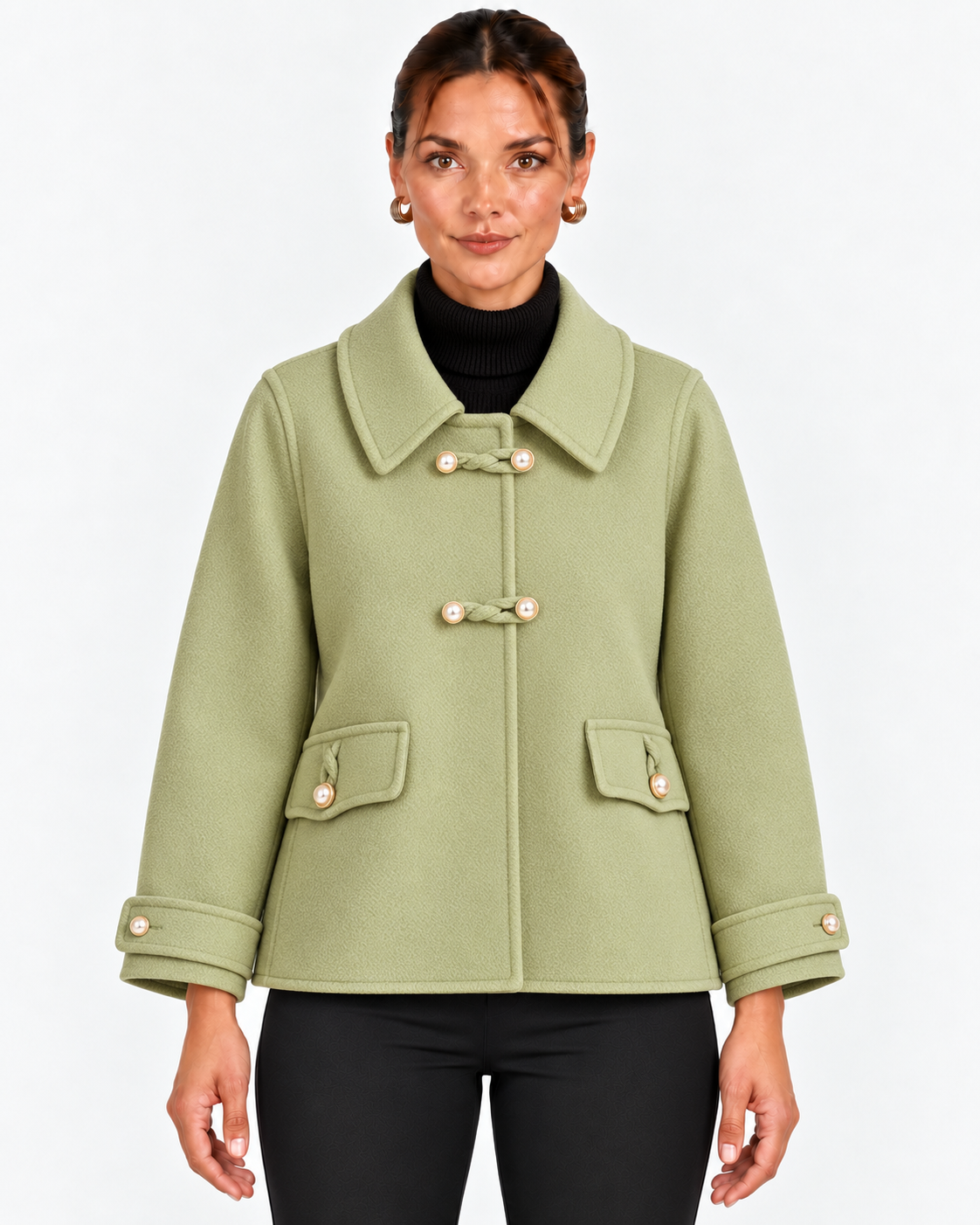 Beatrix-Ivy | Women's Pearl-Button Wool Blend Peacoat