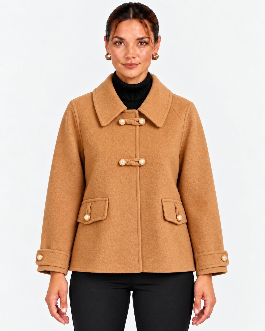 Beatrix-Ivy | Women's Pearl-Button Wool Blend Peacoat