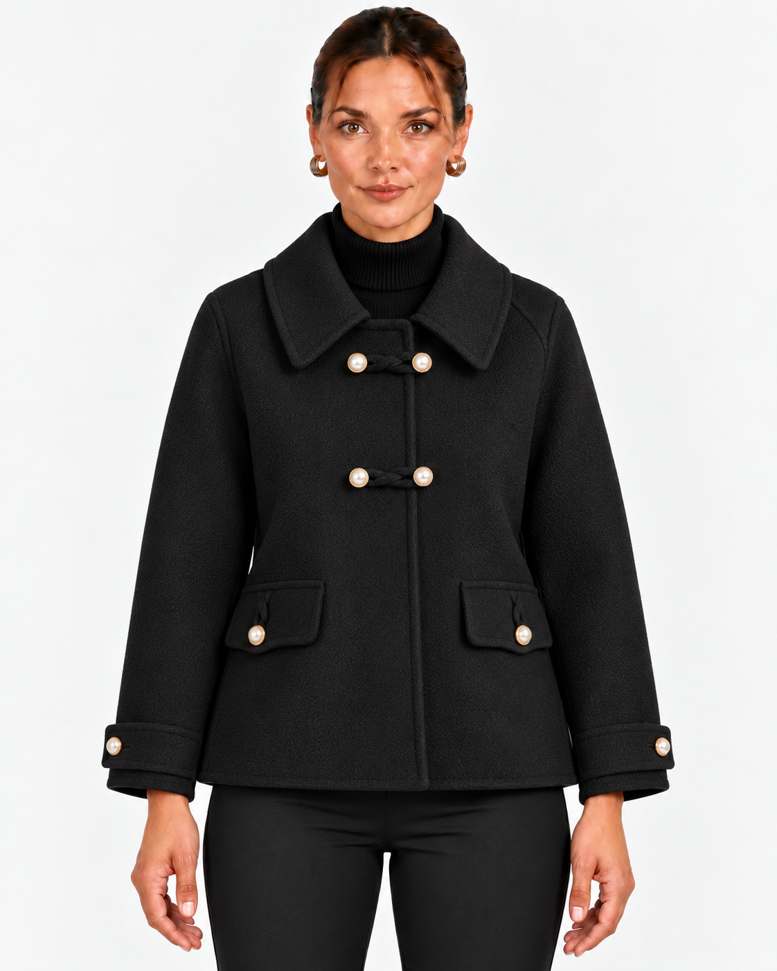 Beatrix-Ivy | Women's Pearl-Button Wool Blend Peacoat