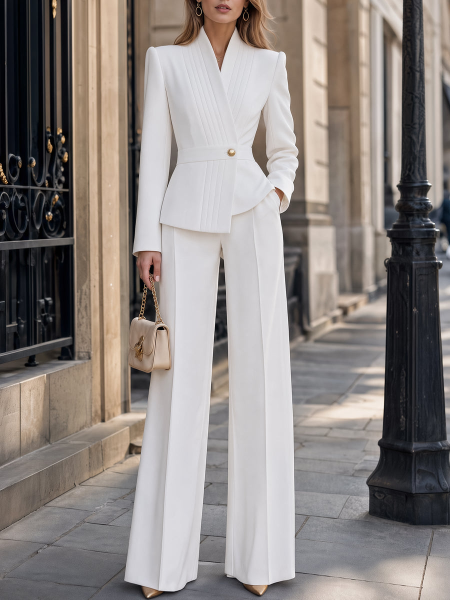 Opal | Women's Peplum Blazer & Wide-Leg Pants Set