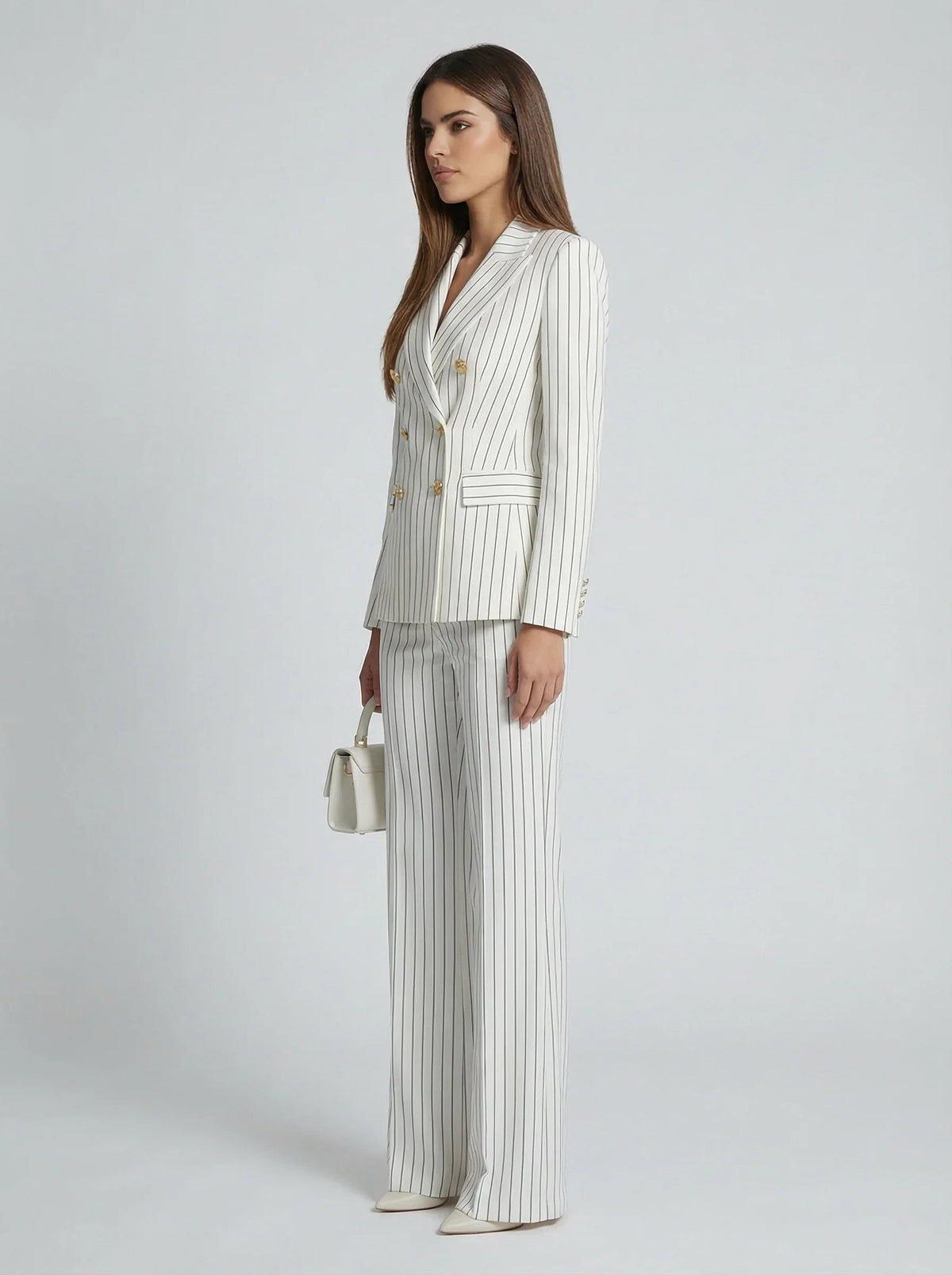 Ophelia-Simone | Women's Pinstripe Double-Breasted Blazer Set