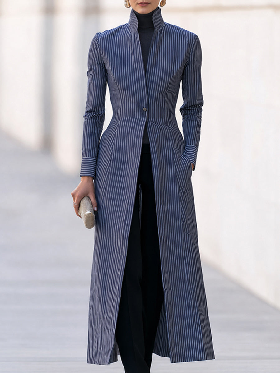 Sabine | Women's Pinstripe Tailored Maxi Trench Coat