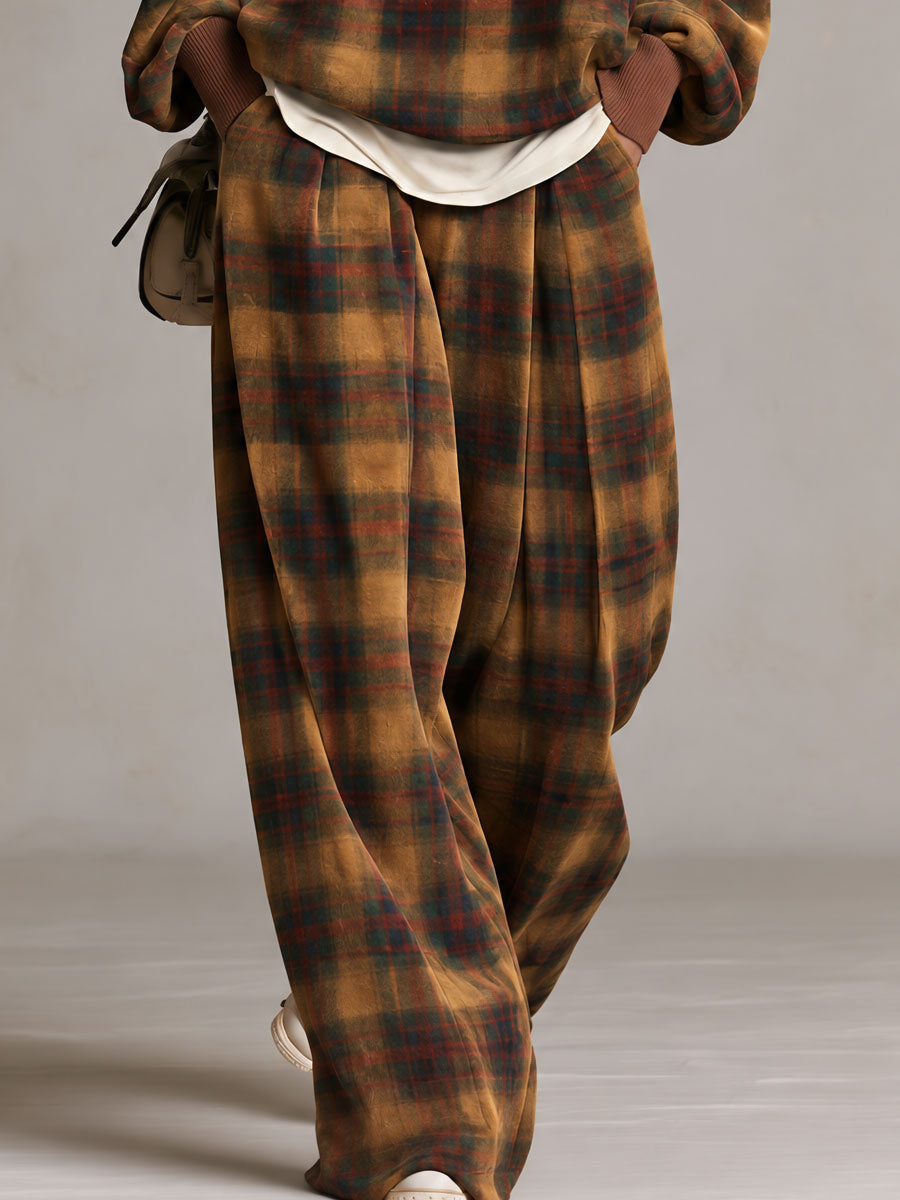 Bianca-Lottie | Women's Plaid Sweatshirt & Wide-Leg Pants Set