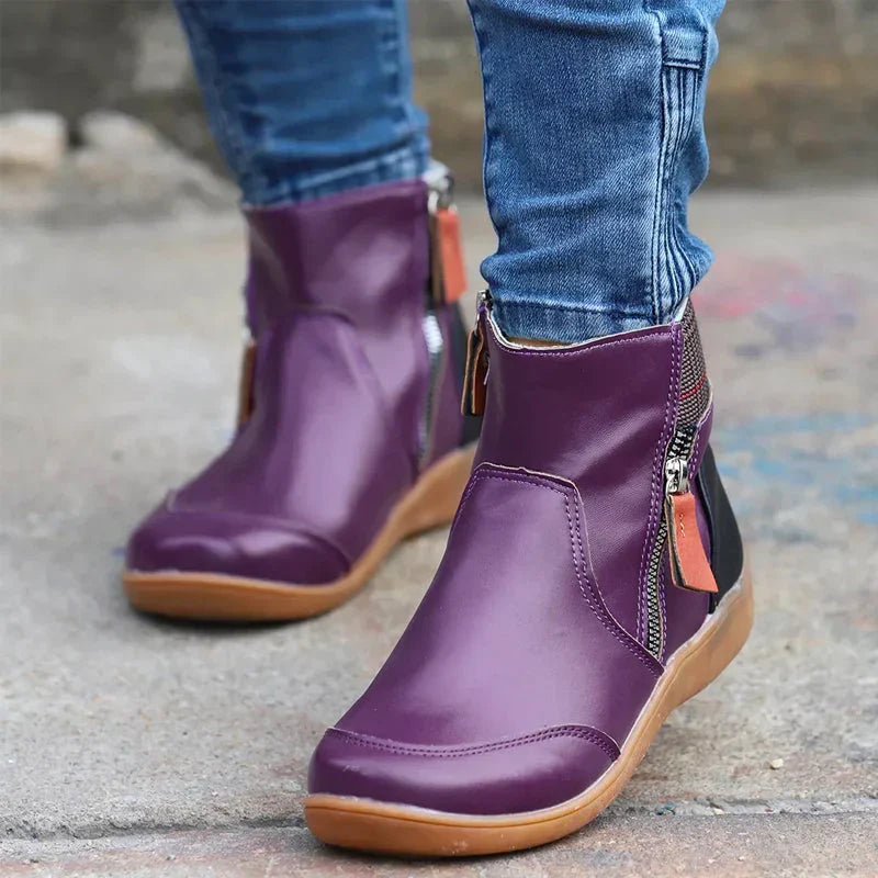 Mabel-Ruth | Women's Plaid-Trim Leather Ankle Boots