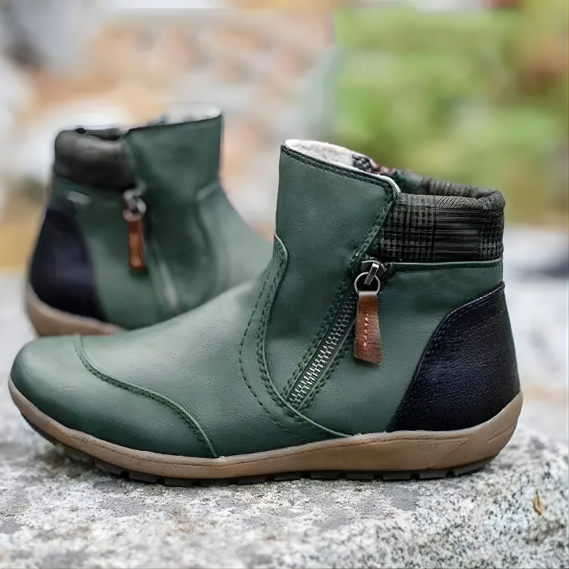 Mabel-Ruth | Women's Plaid-Trim Leather Ankle Boots