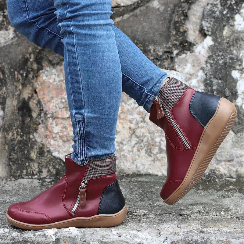 Mabel-Ruth | Women's Plaid-Trim Leather Ankle Boots