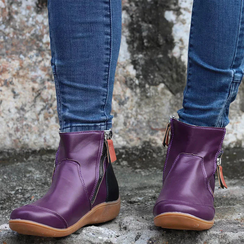 Mabel-Ruth | Women's Plaid-Trim Leather Ankle Boots