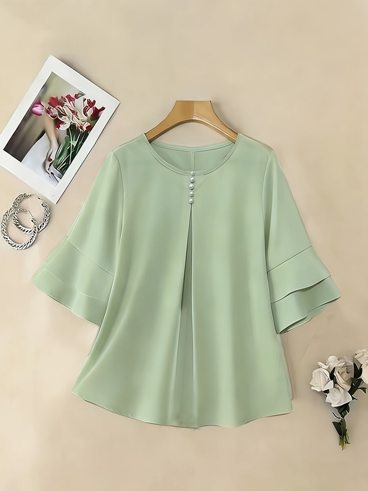 Olive | Women's Pleated Chiffon Tunic Blouse
