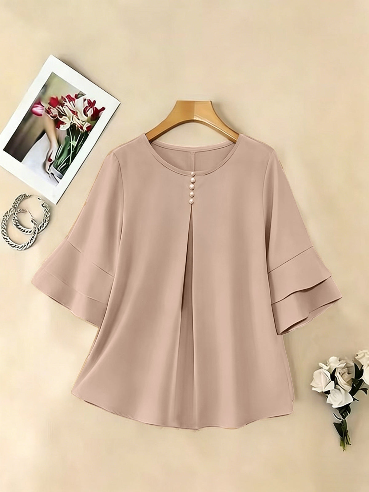 Olive | Women's Pleated Chiffon Tunic Blouse