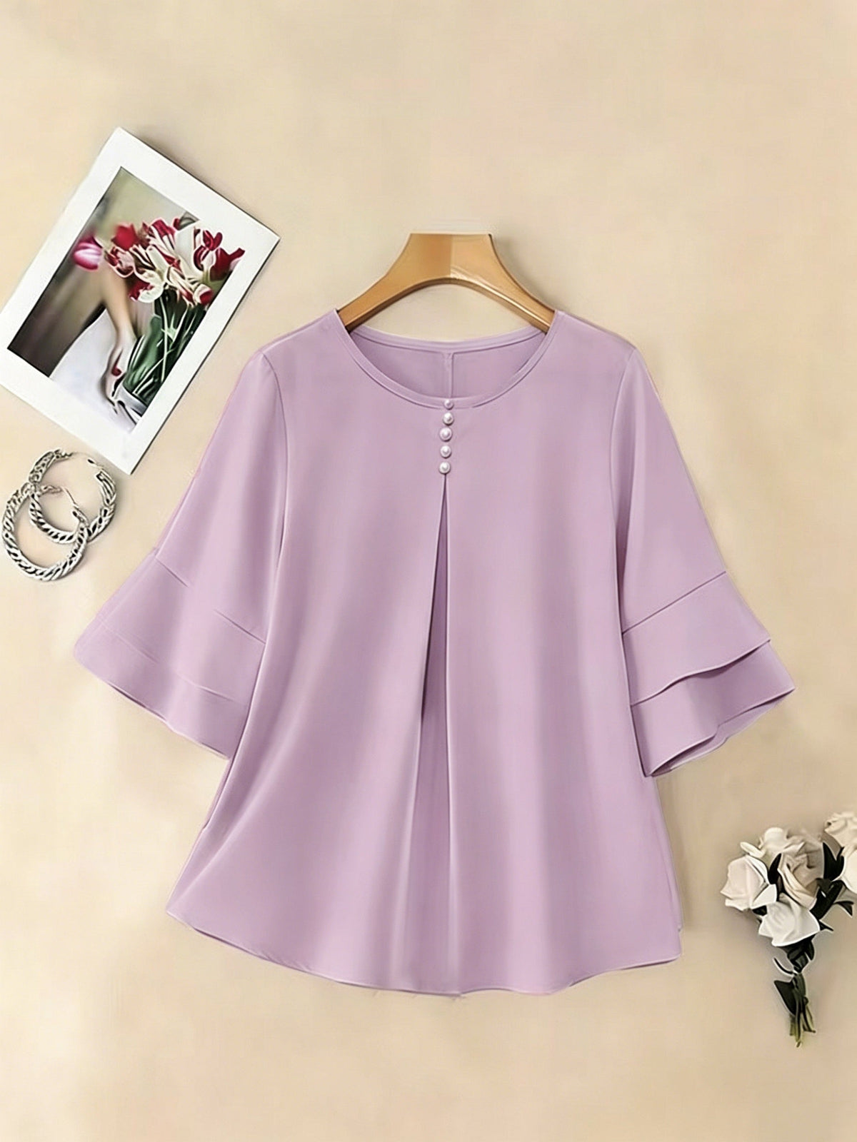 Olive | Women's Pleated Chiffon Tunic Blouse