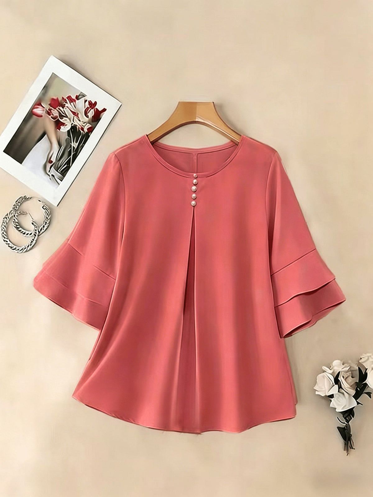 Olive | Women's Pleated Chiffon Tunic Blouse