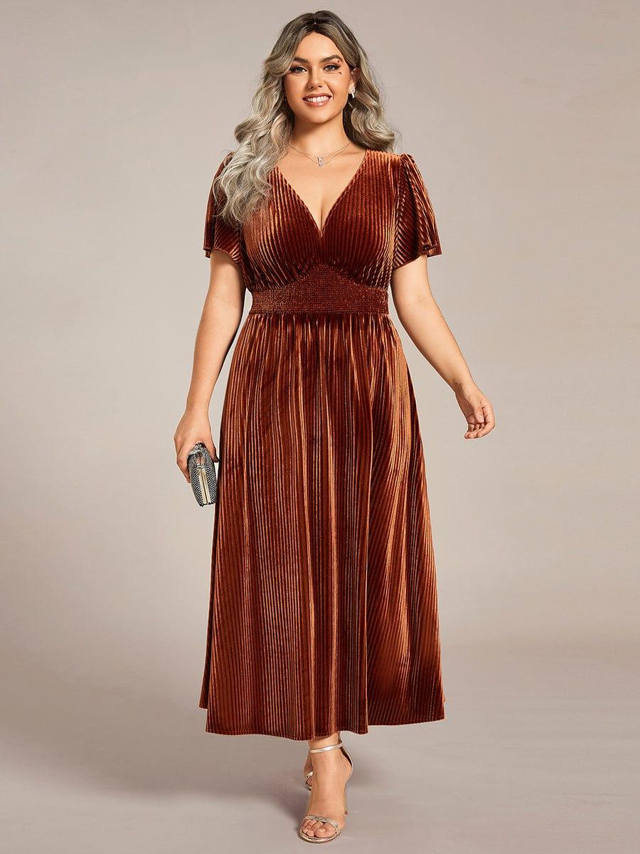 Priscilla-Georgia | Women's Plus Size Pleated Velvet Midi Dress