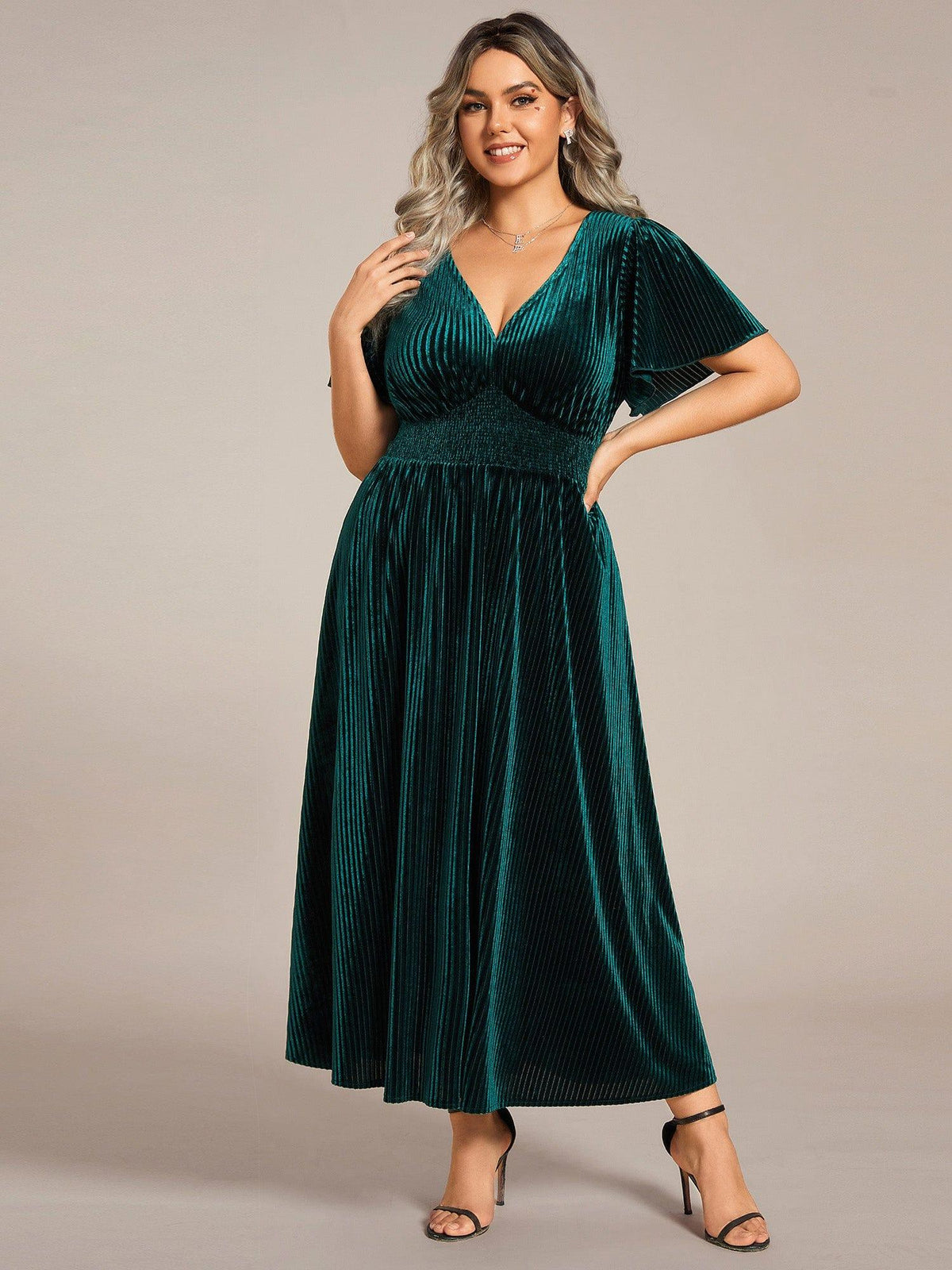 Priscilla-Georgia | Women's Plus Size Pleated Velvet Midi Dress