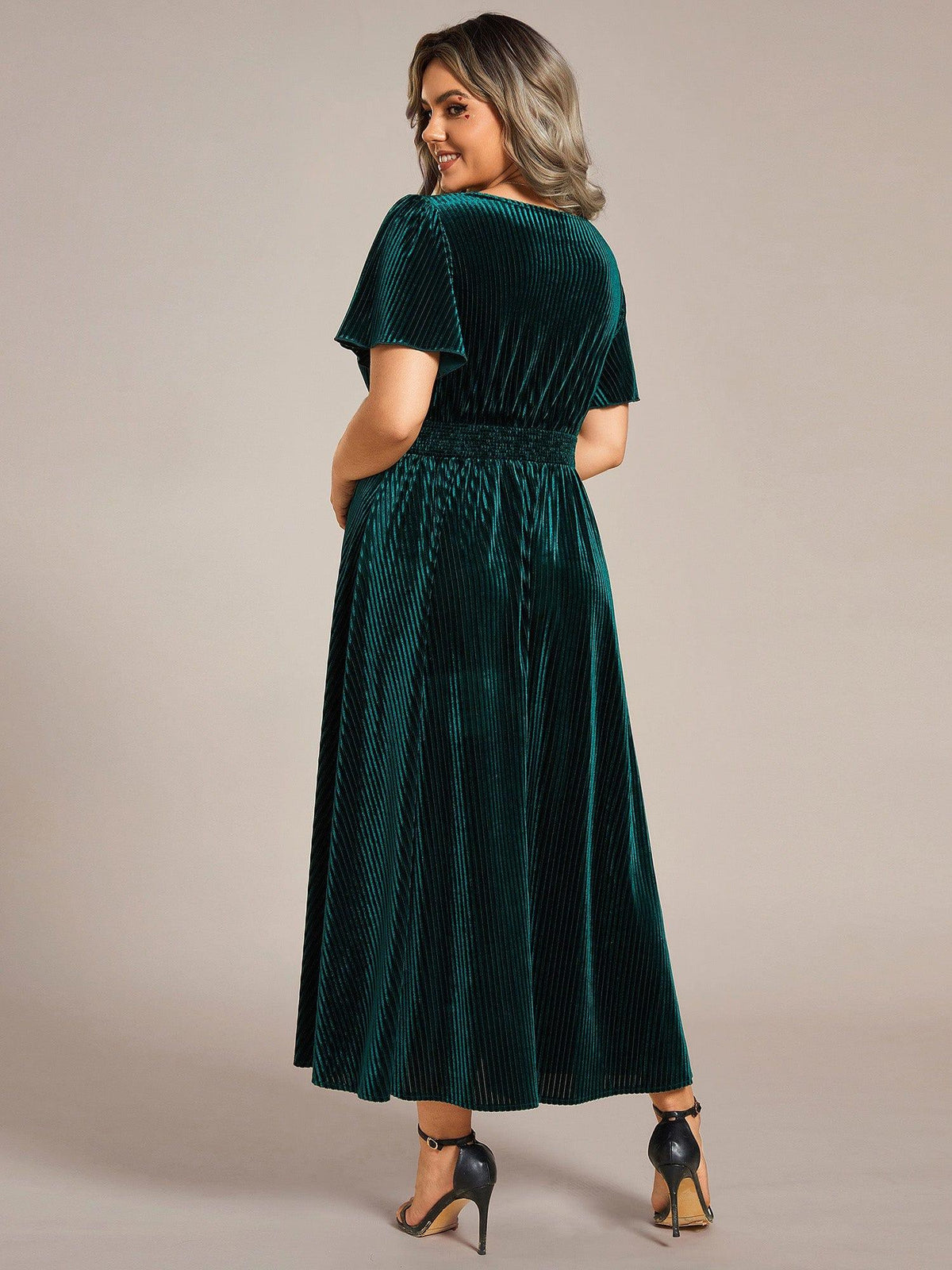 Priscilla-Georgia | Women's Plus Size Pleated Velvet Midi Dress