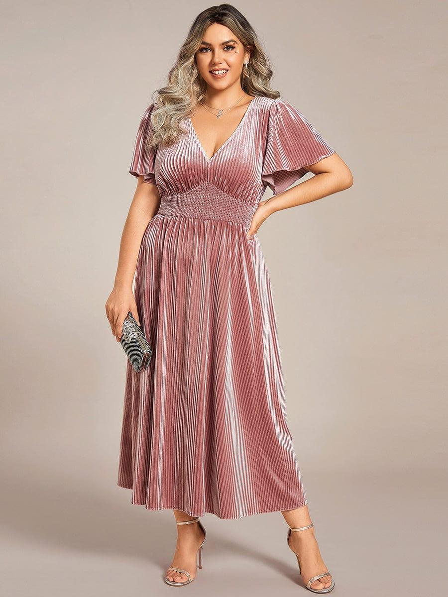 Priscilla-Georgia | Women's Plus Size Pleated Velvet Midi Dress